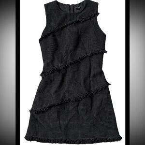 Ann Taylor Black Tweed Fringe Sheath Dress Size 6 Textured LBD Cocktail Work